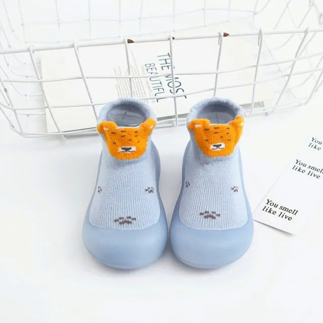 Chaussons-chaussettes bébé antidérapants semelle souple coloris bleu ciel