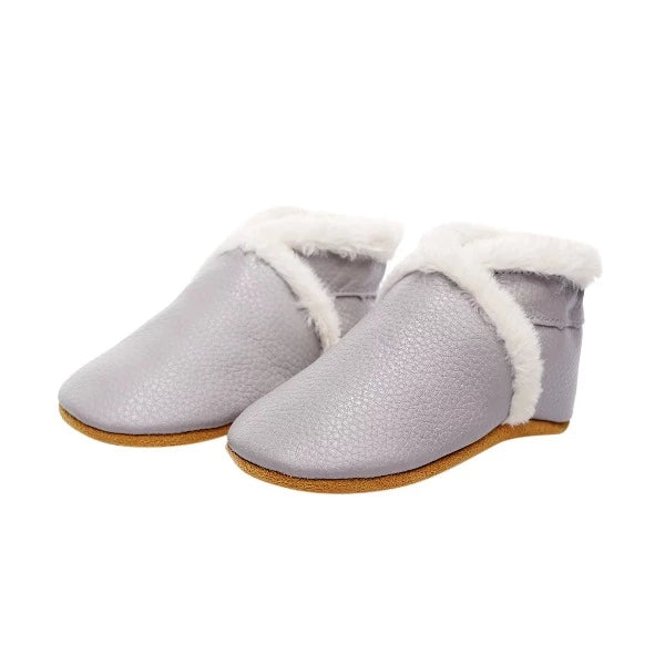 Chaussons en cuir pour bébé hiver couleur gris