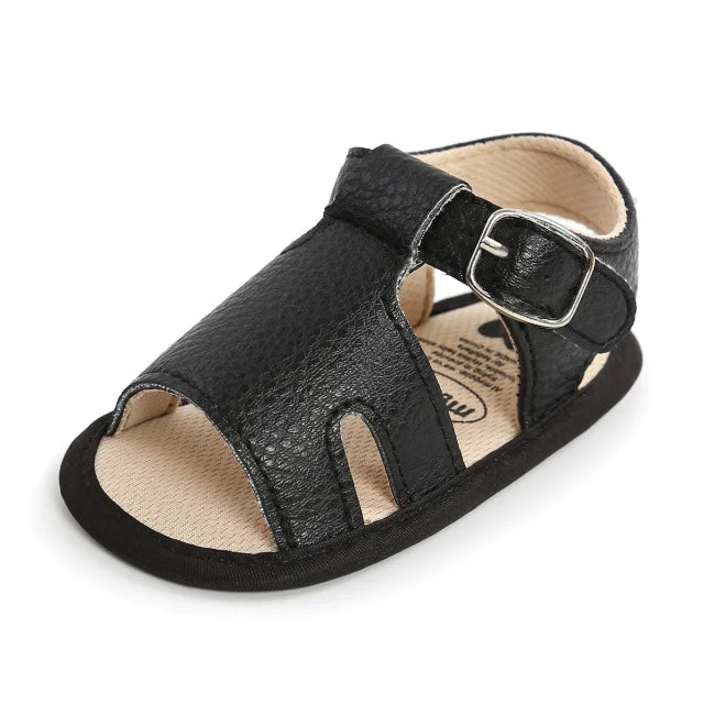 sandales cuir noir premier pas bébé semelle antidérapante pour bébés garçons et bébé filles