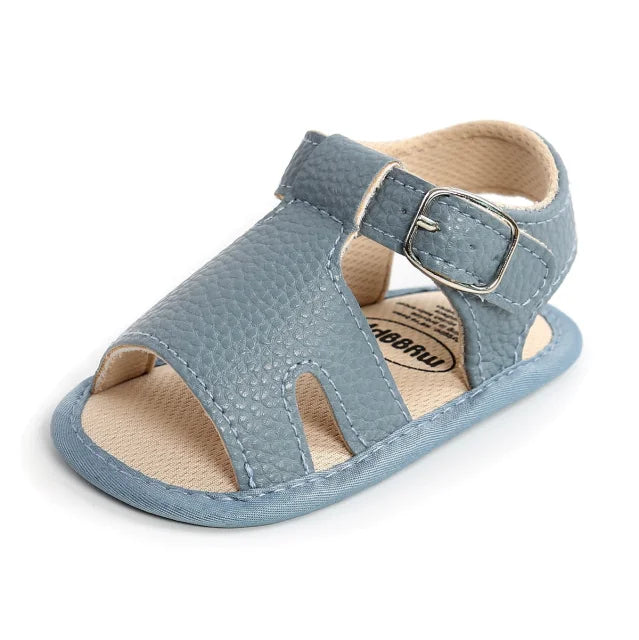 sandales cuir bleu premier pas bébé semelle antidérapante pour bébés garçons et bébé filles