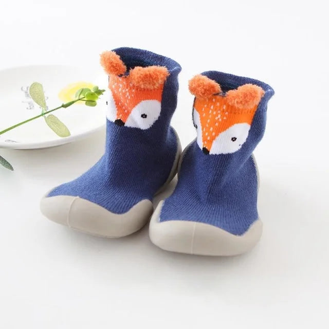 chausson bébé garçon antidérapant bleu motif renard