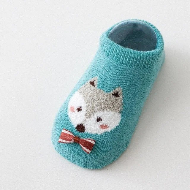 chaussettes bébé antidérapantes hiver motifs renard bleu
