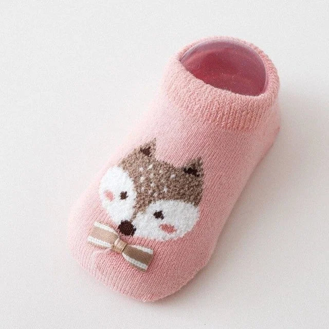 chaussettes bébé antidérapantes hiver motifs renard rose