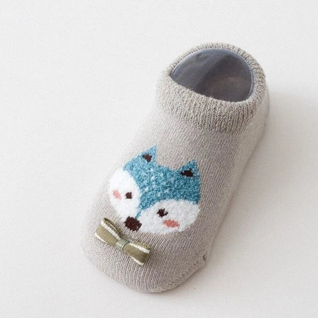 chaussettes bébé antidérapantes hiver motifs renard gris