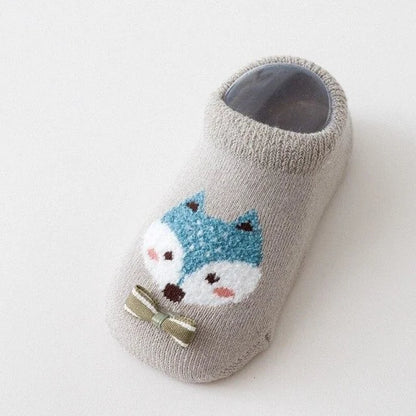 chaussettes bébé antidérapantes hiver motifs renard gris