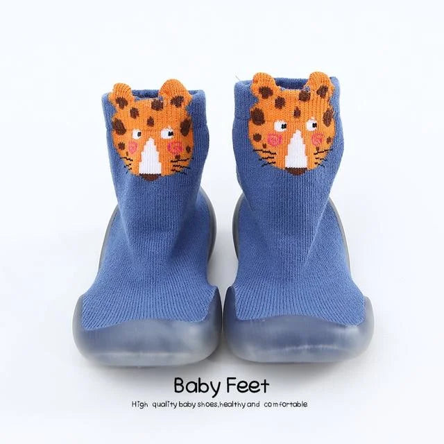 Chaussons chaussettes bébé antidérapant coloris bleu motifs tigre
