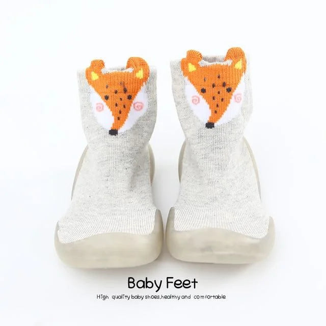 Chaussons chaussettes bébé antidérapant coloris gris motifs renard