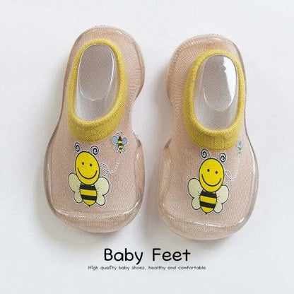 Chaussons chaussettes antidérapant pour bébé coloris beige motif abeille