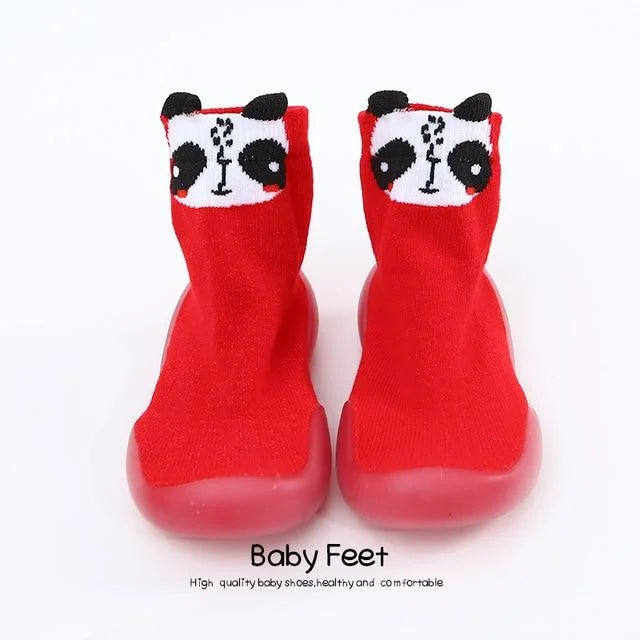 Chaussons chaussettes bébé antidérapant coloris rouge motifs panda