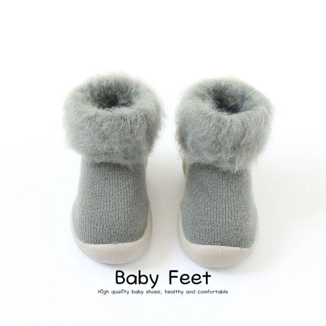 Chaussons chaussettes Hiver pour bébé avec semelle antidérapante gris foncé