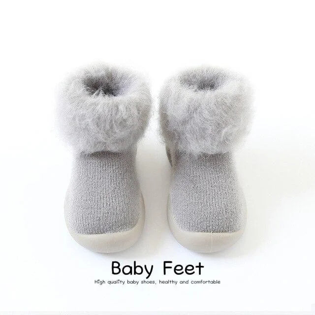 Chaussons chaussettes Hiver pour bébé avec semelle antidérapante gris