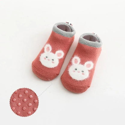 Chaussettes Bébés épaisses et Antidérapantes motifs lapin coloris rouge orangé