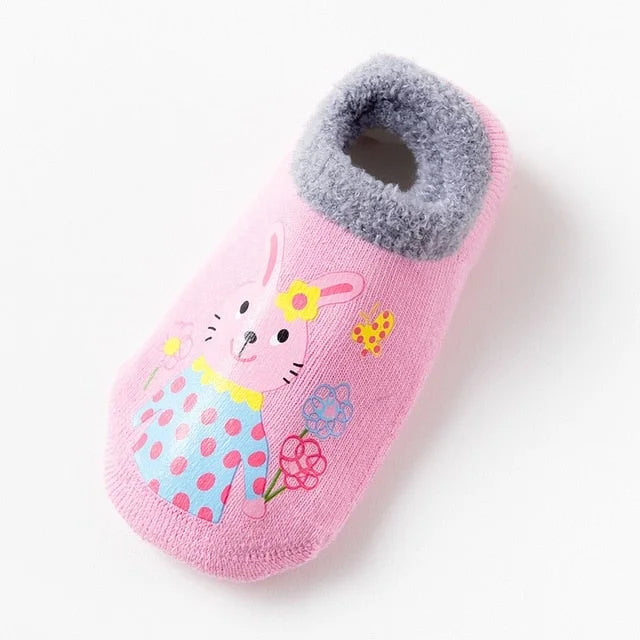Chaussettes bébé Antidérapantes rose en coton motif lapin