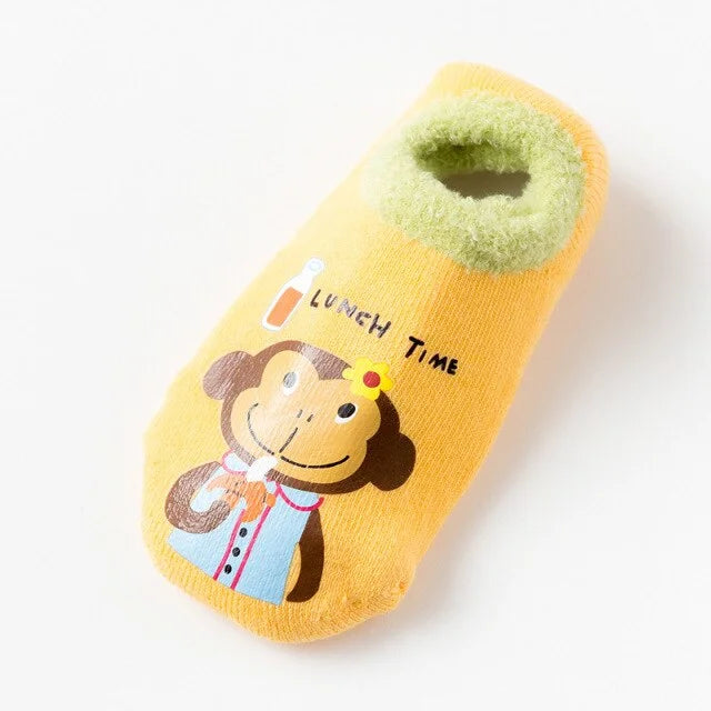 Chaussettes bébé Antidérapantes jaune ciel en coton motif singe