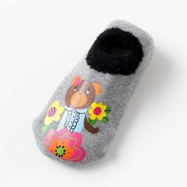 Chaussettes bébé Antidérapantes gris en coton motif ours