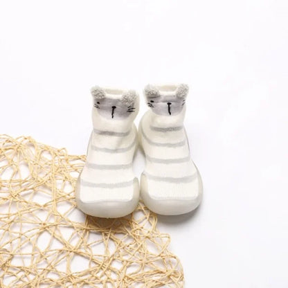 Chaussons chaussettes bébé antidérapant coloris gris à rayures
