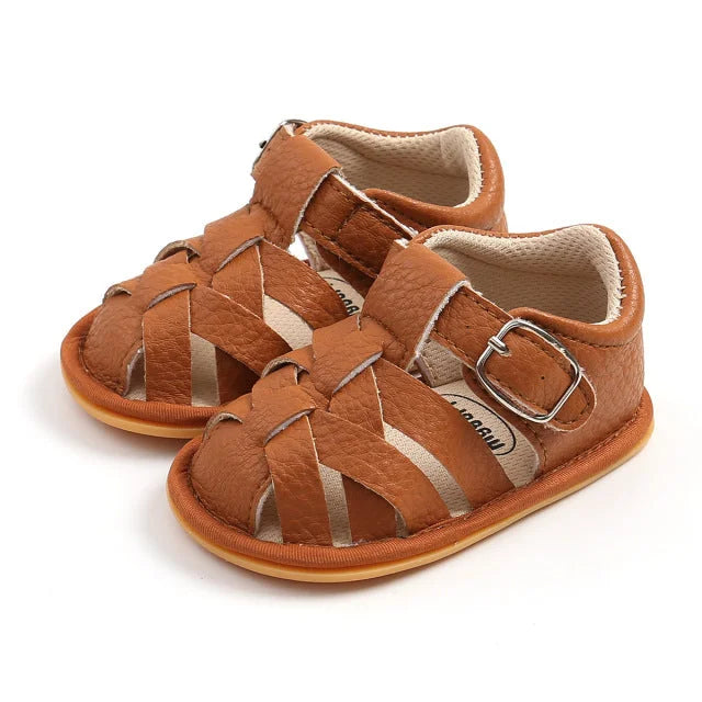 Sandales bébés en cuir marron